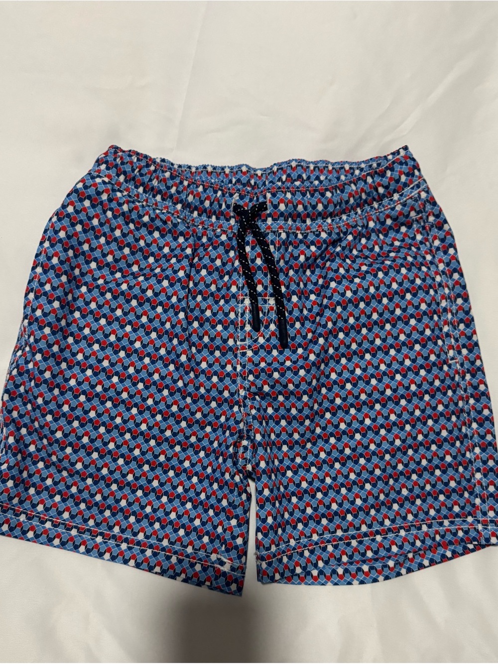 Cat & Jack Boys Blue Red Geometric Swim Trunks Unlined Board Shorts Size S (6/7)